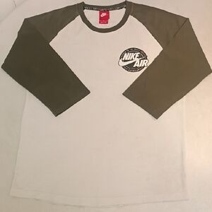 Nike Raglan Baseball Tee in White and Olive Green